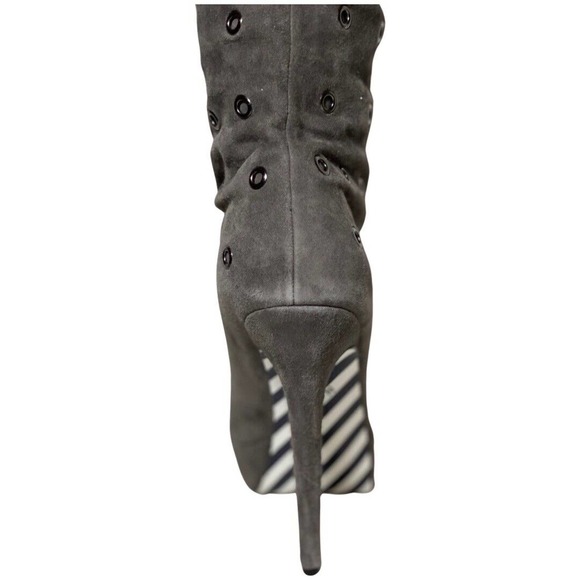 Alexandra G Riveted Tall Tie back Over The Knee Stiletto Grey Suede Boots NWOB - Picture 5 of 9